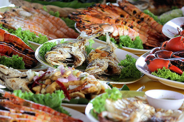 种类海食物餐厅表格晚餐