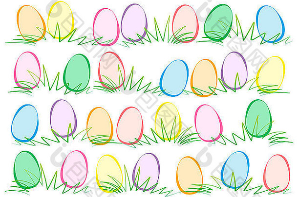 壁纸插图色彩斑斓的复活节鸡蛋说谎草