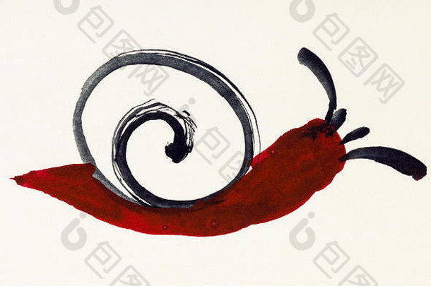 培训画水波谷澄江风格水彩油漆蜗牛画奶油彩色的纸