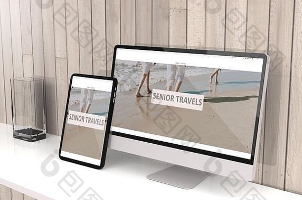电脑平板电脑呈现显示旅行机构老年人响应网络设计插图