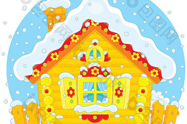 乡村日志房子覆盖雪圣诞节