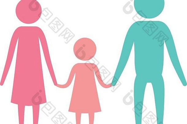 颜色轮廓集pictogram父母女孩持有手