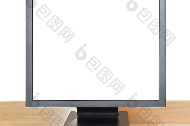 前面视图黑色的显示减少屏幕木表格孤立的白色背景