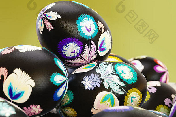 渲染复活节鸡蛋波兰的花人模式黑色的