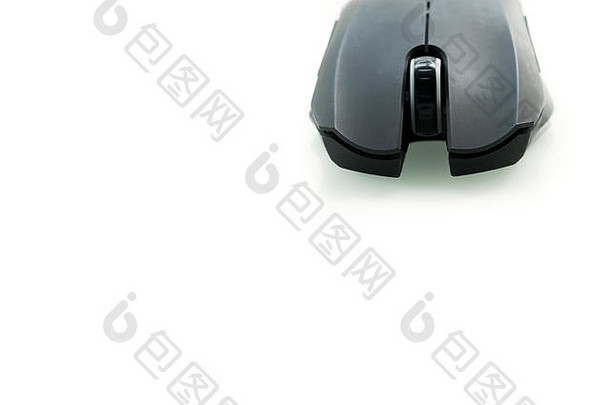 无线黑色的电脑鼠标孤立的白色背景特写镜头前视图