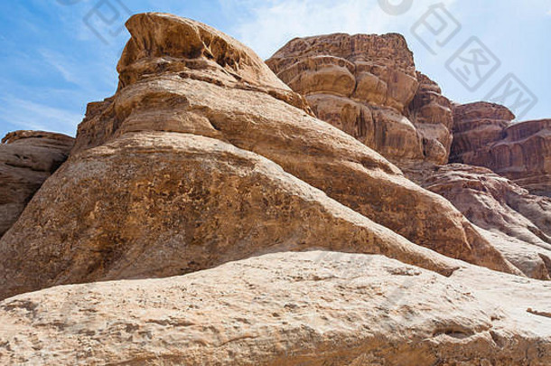 旅行中间东国家王国约旦<strong>砂岩</strong>山Wadi空间沙漠阳光明媚的冬天一天