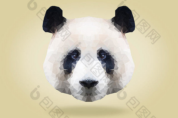 低聚摘要肖像可爱的巨大的熊猫黄色的背景低多边形