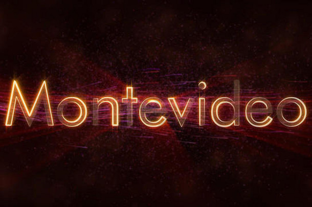 蒙得维的亚乌拉圭城市文本动画闪亮的射线循环边缘文本背景旋转流动星星