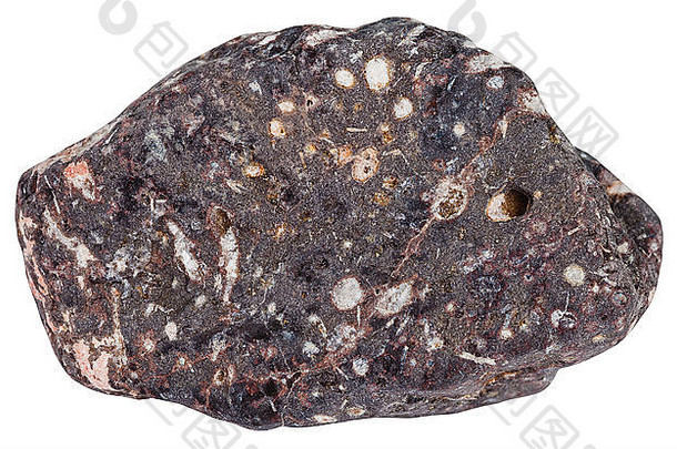 宏拍摄自然岩石标本卵石多孔玄武岩矿物石头孔隙填充沸石方解石亚氯酸盐