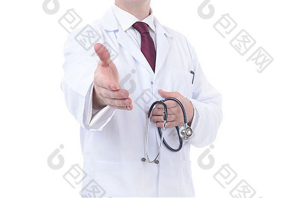 医生握手问候孤立的白色背景
