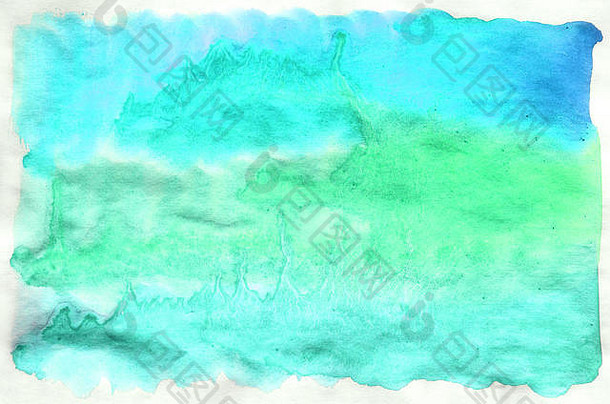 水彩湿背景蓝色的绿色绿松石颜色水彩摘要背景手画水瓶座背景水彩洗abstr