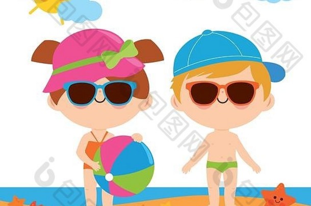 孩子们海滩帽子太阳镜