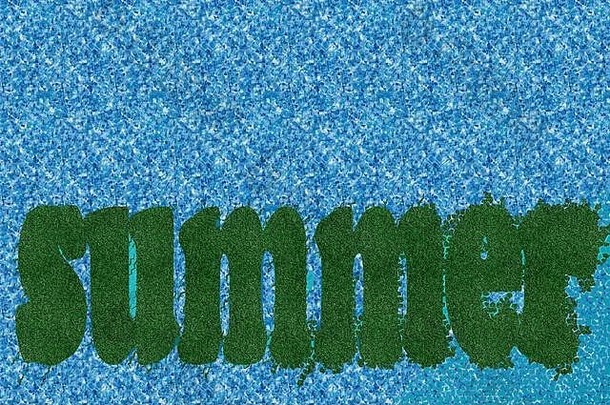 壁纸图形蓝色的水效果背景绿色树叶变形文本前景阅读夏天