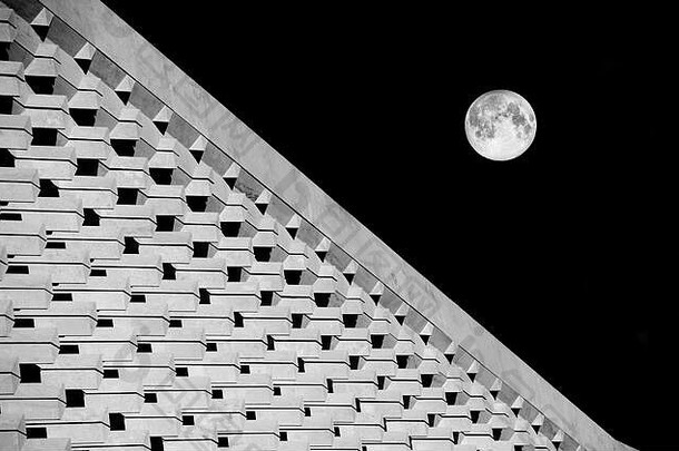 体系结构摘要照片完整的月亮黑暗背景片段照片瓦莱塔议会马耳他现代体系结构片段完整的
