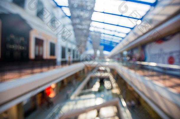 长途跋涉大购物中心多层次的购物中心散景背景