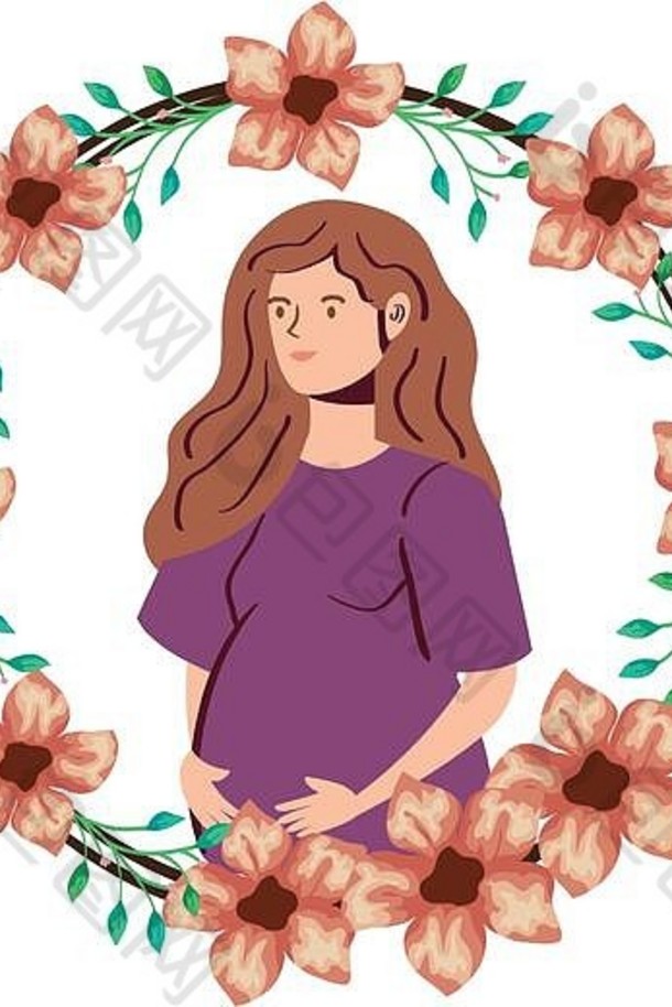 可爱的女人怀孕了框架花装饰