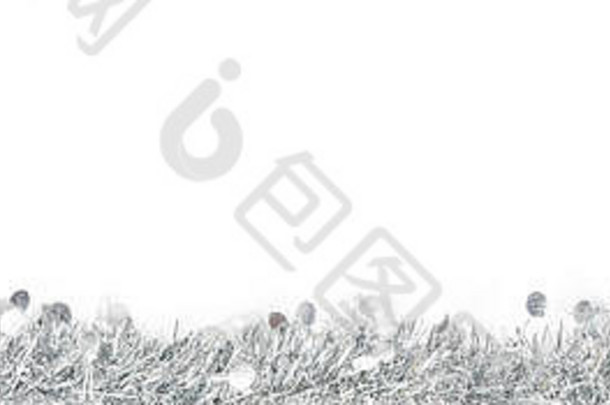 圣诞节银灰色加兰银树装饰照片白色背景横幅全景