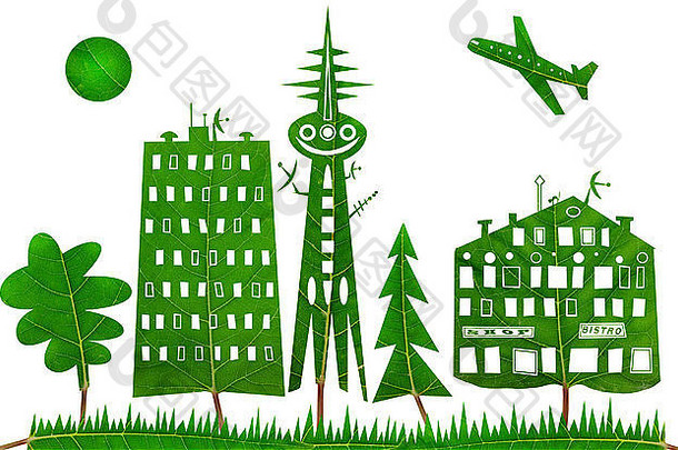 绿色城市简单的孤立的拼贴画使叶子概念