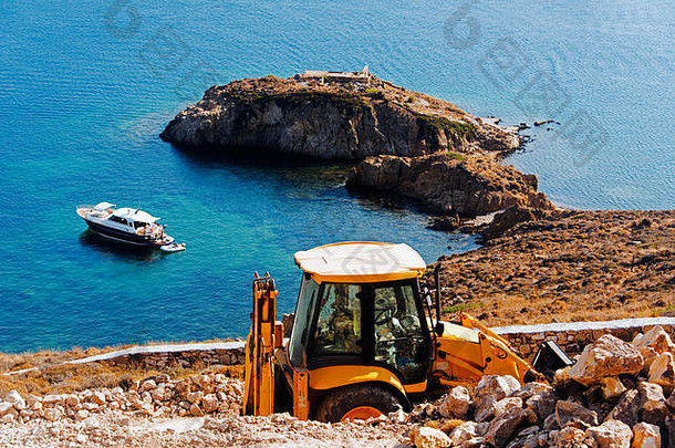 挖掘机建设网站海滩patmos希腊夏天时间