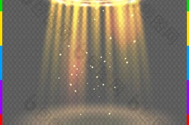 轮金发光射线晚上场景火花透明的背景空光效果讲台上迪斯科俱乐部跳舞地板上显示聚会，派对灯雾