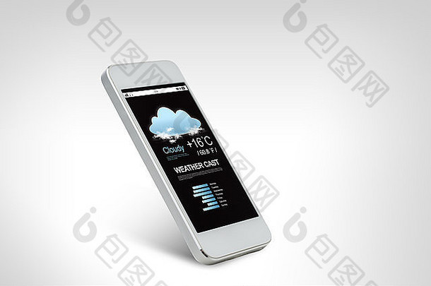 白色智能手机天气预测屏幕