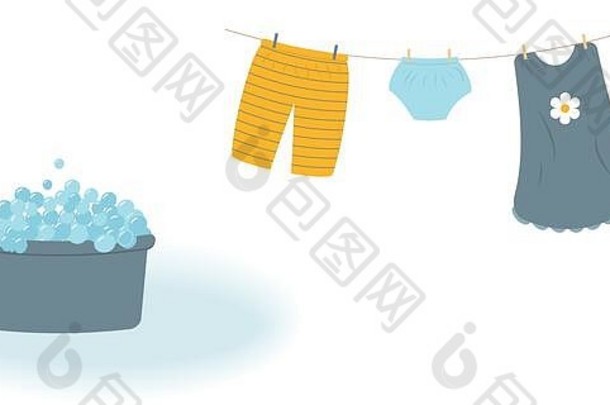 洗洗婴儿衣服可爱的卡普里裤子袜子衣服挂晾衣绳附加夹蓝色的洗盆地肥皂