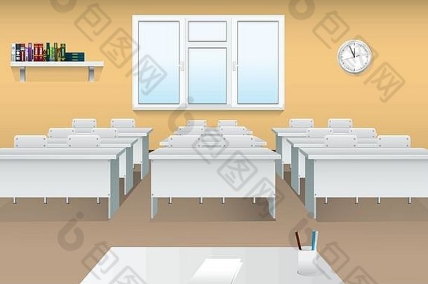 空学校教室现实的教室室内大窗口前面视图会议房间