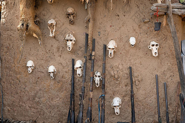 墙多贡人猎人的房子装饰头骨马里西非洲