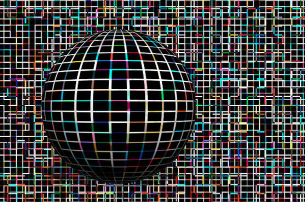 相互联系的电脑网络技术概念像素化模式背景球
