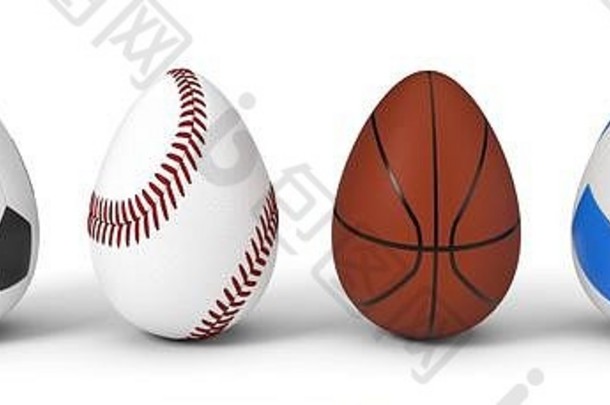 不同的体育运动球复活节蛋复活节概念体育运动主题插图