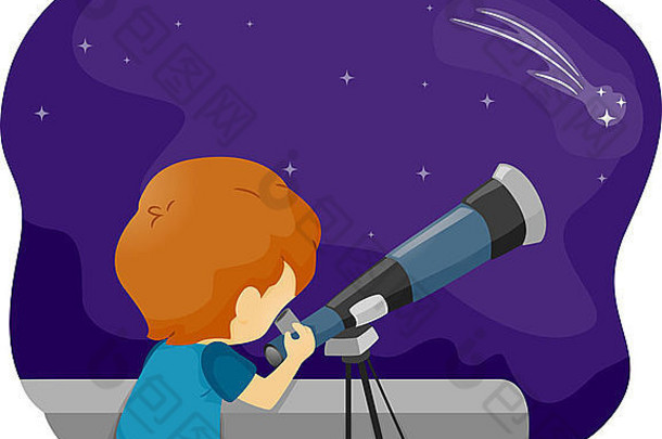 插图男孩望远镜耽于幻想