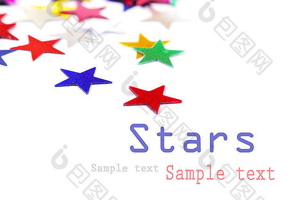 圣诞节装饰彩色的五彩纸屑星星白色背景