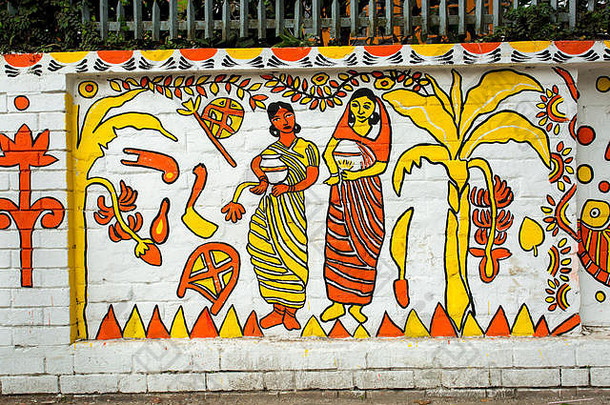 达卡大学细艺术回答学生油漆研究所墙庆祝即将到来的孟加拉语一年达卡孟加拉国