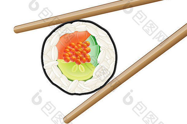 寿司筷子插图孤立的白色背景