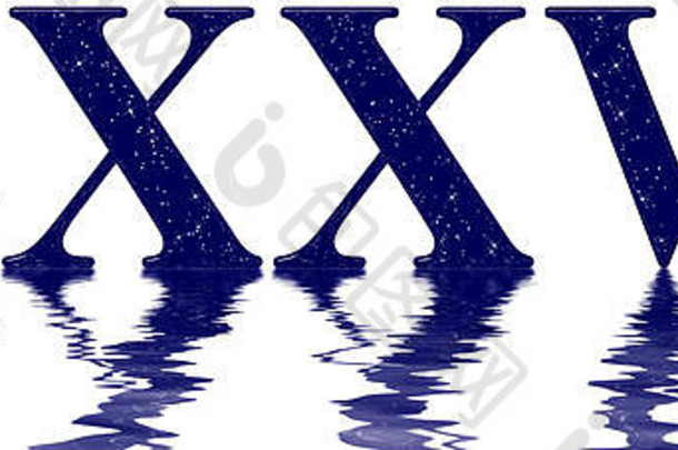 罗马数字<strong>七</strong>十年明星天空纹理模仿反映了水表面孤立的白色渲染