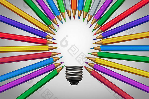 有创意的内容概念思考多样化的集团铅笔未来加入形状鼓舞人心的光灯泡