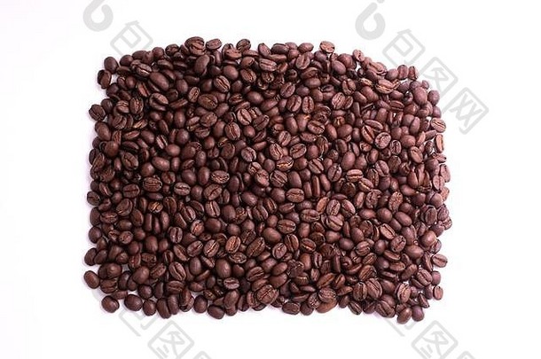 宏照片广场形状形成咖啡豆子白色背景