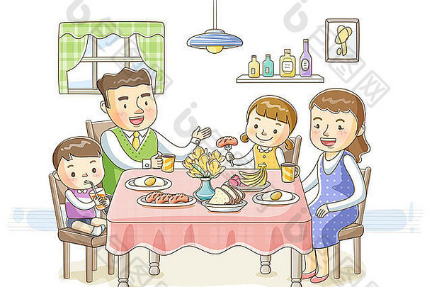 插图家庭早餐