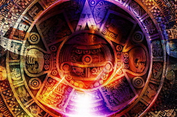 古老的玛雅日历光圆效果摘要颜色背景电脑拼贴画