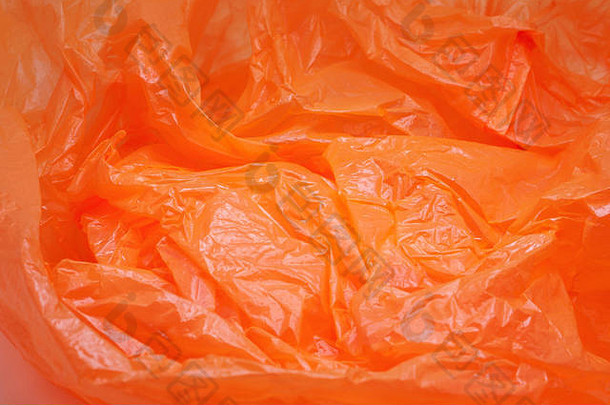 橙色颜色塑料袋纹理摘要皱纹背景塑料垃圾