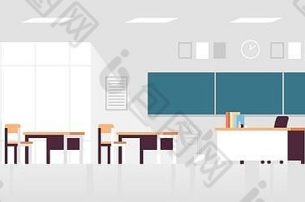 现代教室室内空人学校类房间董事会椅子桌子平水平