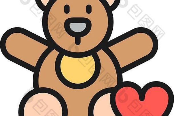 熊玩具捐赠孩子们慈善机构平颜色行图标