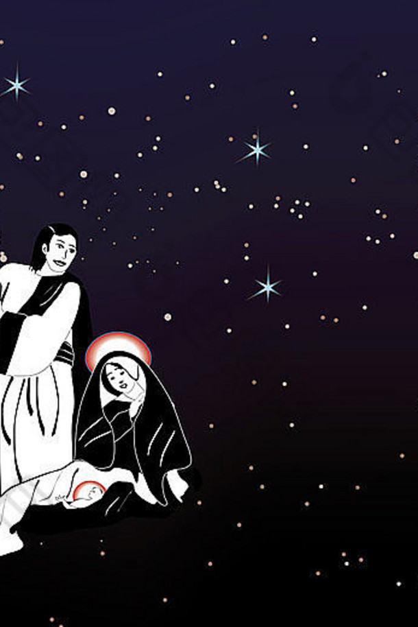 圣诞节基督诞生场景布满星星的晚上天空