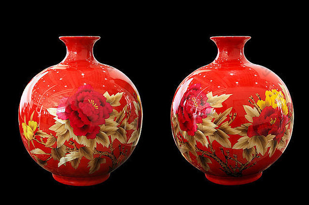 红色的中国花瓶显示