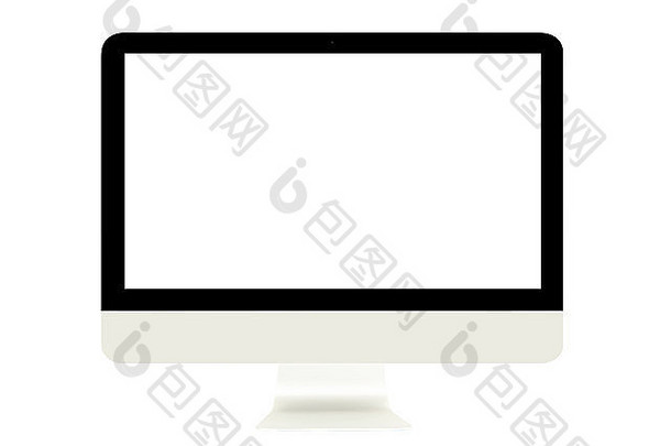 电脑监控空白白色屏幕孤立的白色背景