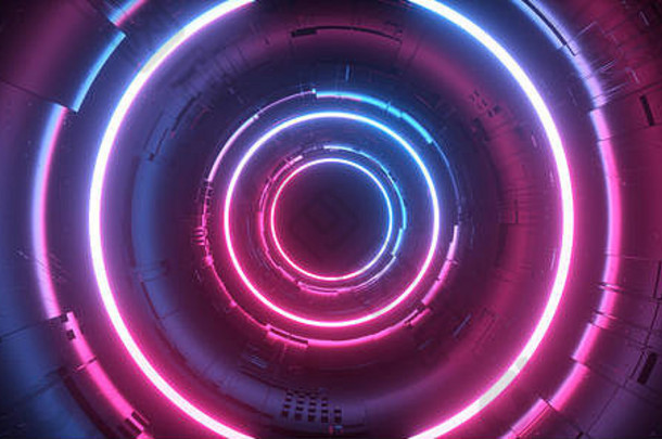 sci门门户网站霓虹灯发光的球圆梯度紫色的蓝色的复古的外星人宇宙飞船反光主板纹理芯片空背景太空石
