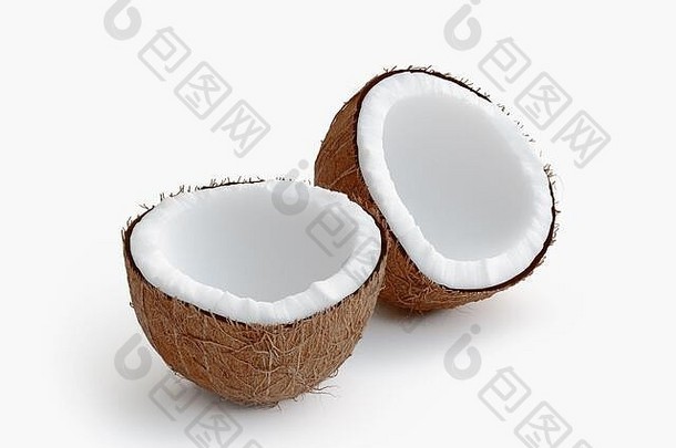 一半椰子孤立的白色影子呈现