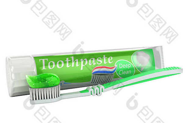 现代概念设计管牙膏牙膏管牙刷渲染白色影子