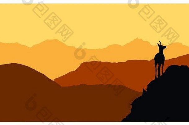 麂皮站前山山背景黑色的轮廓棕色（的）橙色背景插图