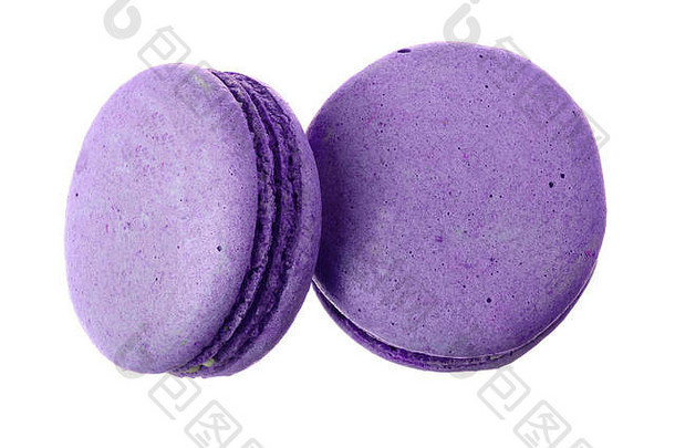 紫色的macaron孤立的白色背景影子特写镜头前视图平躺